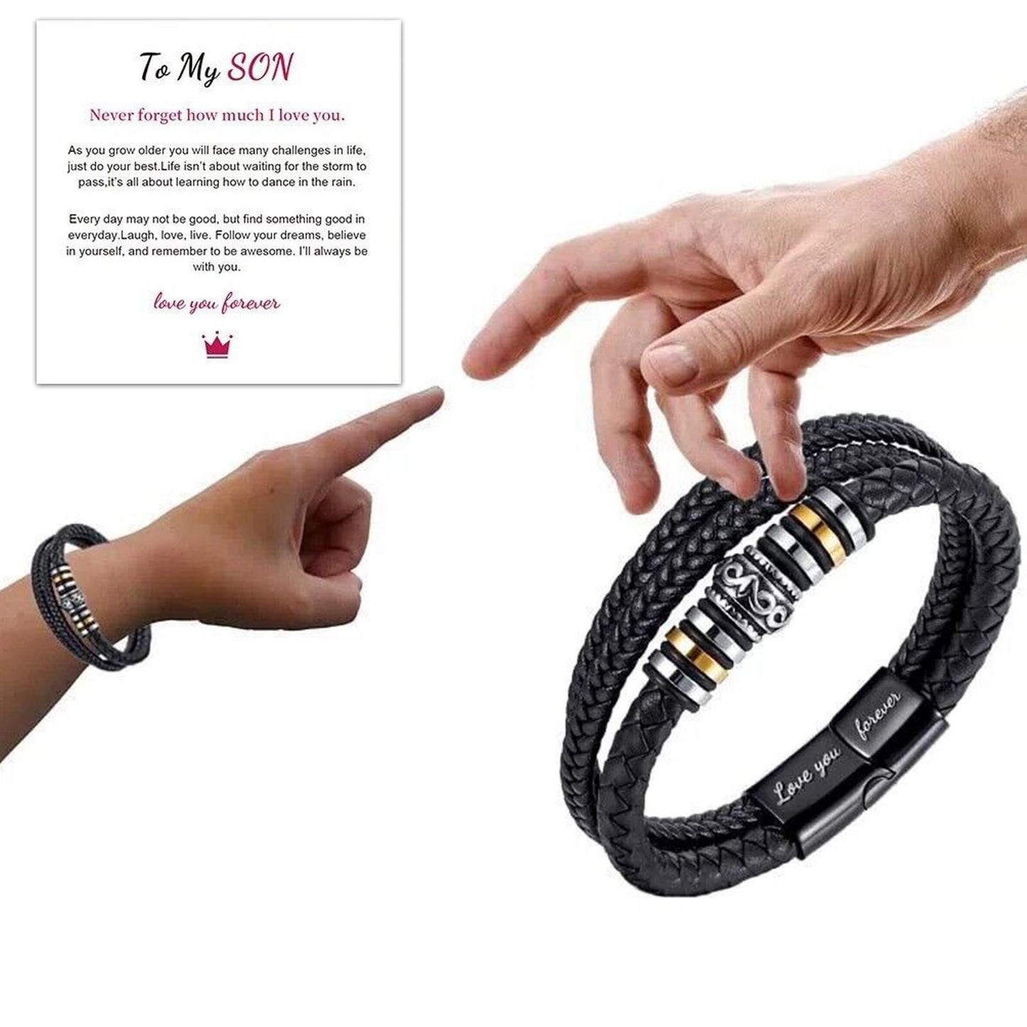 To My Son - Love You Forever - Braided Leather Bracelet