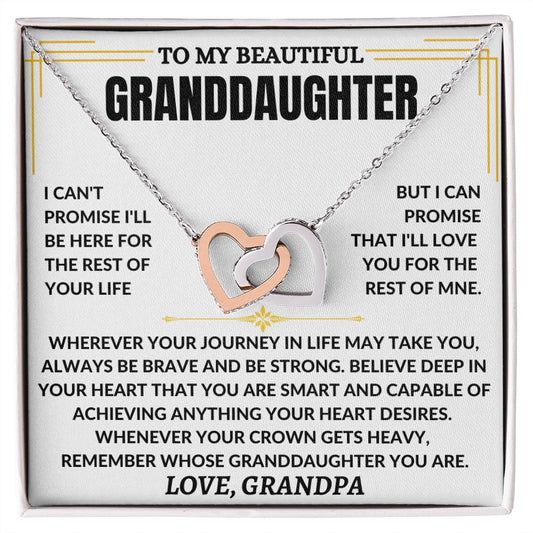 To My Beautiful Granddaughter From GrandPa | Always Be Brave And Strong | Interlocking Hearts Necklace